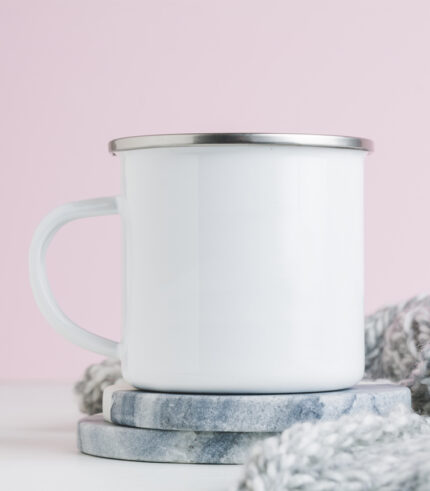 white enamel mug