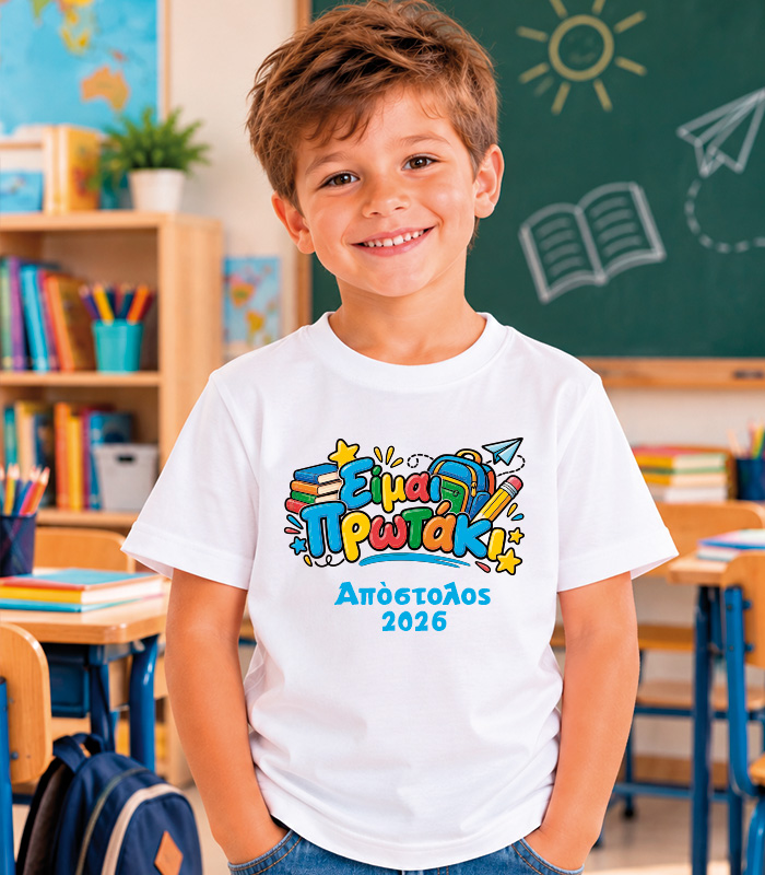 eimai protaki boy Παιδικό T-shirt Πρώτη μέρα στο σχολείο "Είμαι Πρωτάκι"